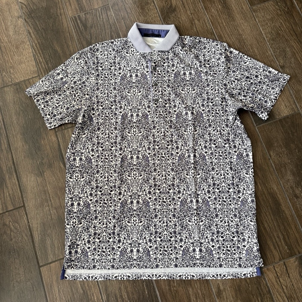Greyson Golf Polo Shirt Men Large Purple Floral Hidden Wolf Performance Stretch